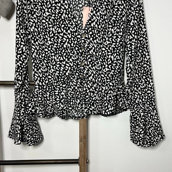 Missguided NWT‎ Long Sleeve Peplum Black White Blouse Size 10 - Picture 4 of 9